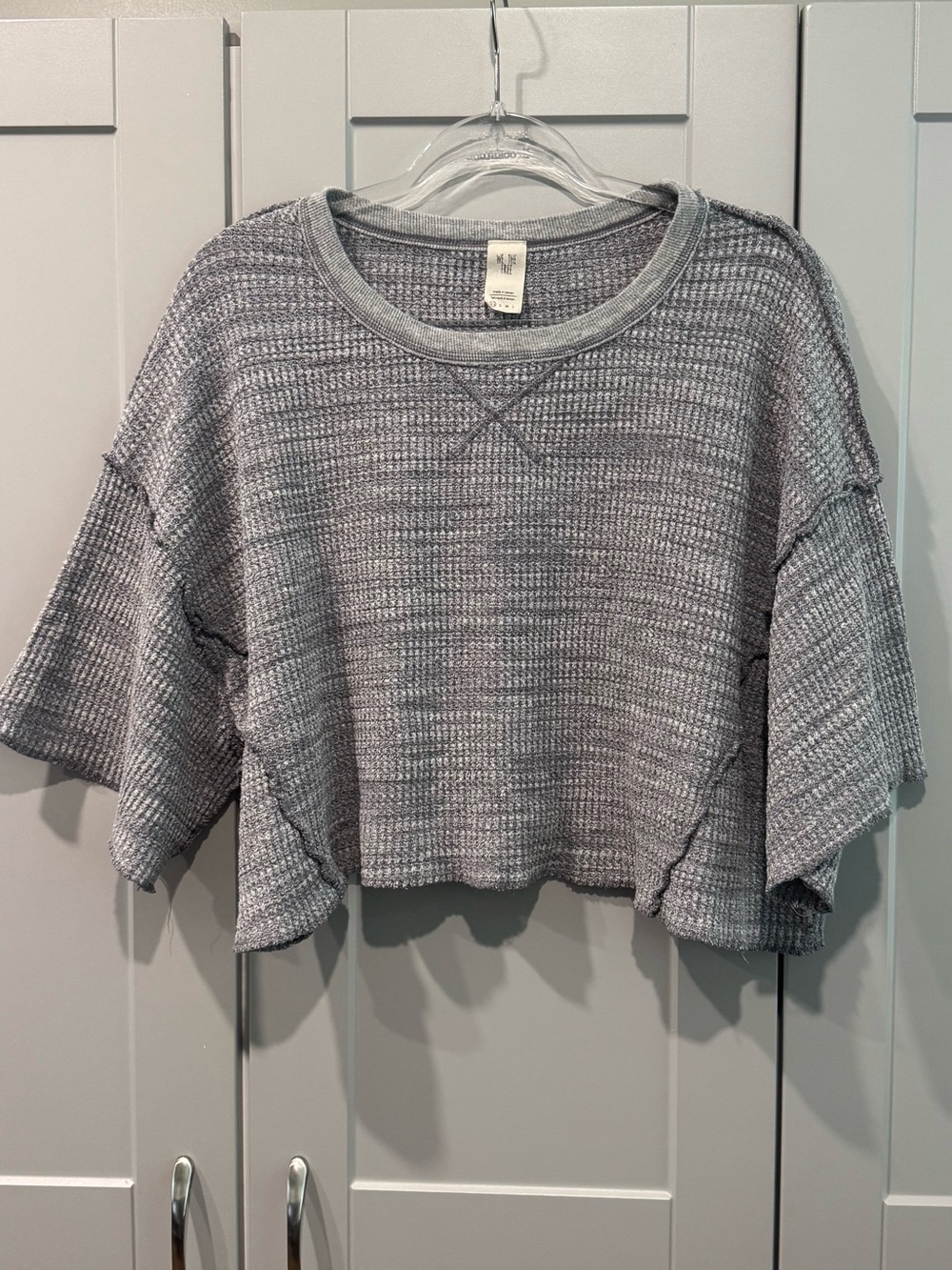 Free People Heather Gray Cropped Waffle Knit Top